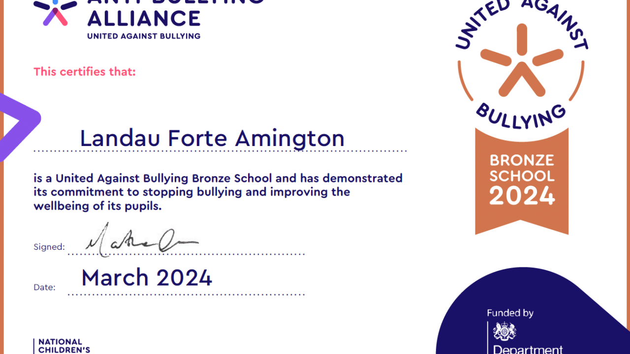 United Against Bullying Bronze Certificate